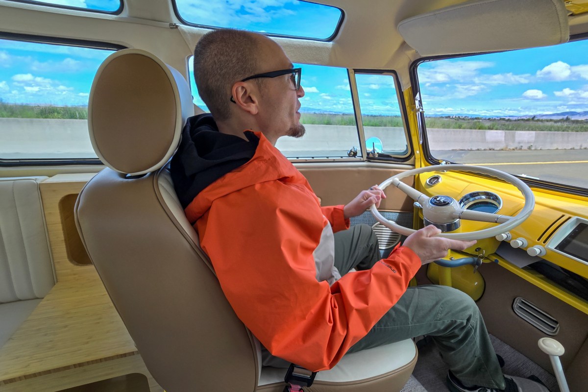 Fellow GearJunkie contributor Andy Lilienthal drives the Kindred T2 prototype; (