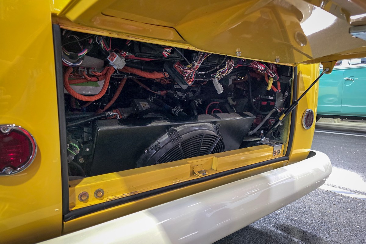 Prototype wiring is always a little messy, but it all fits neatly in the old engine compartment; (